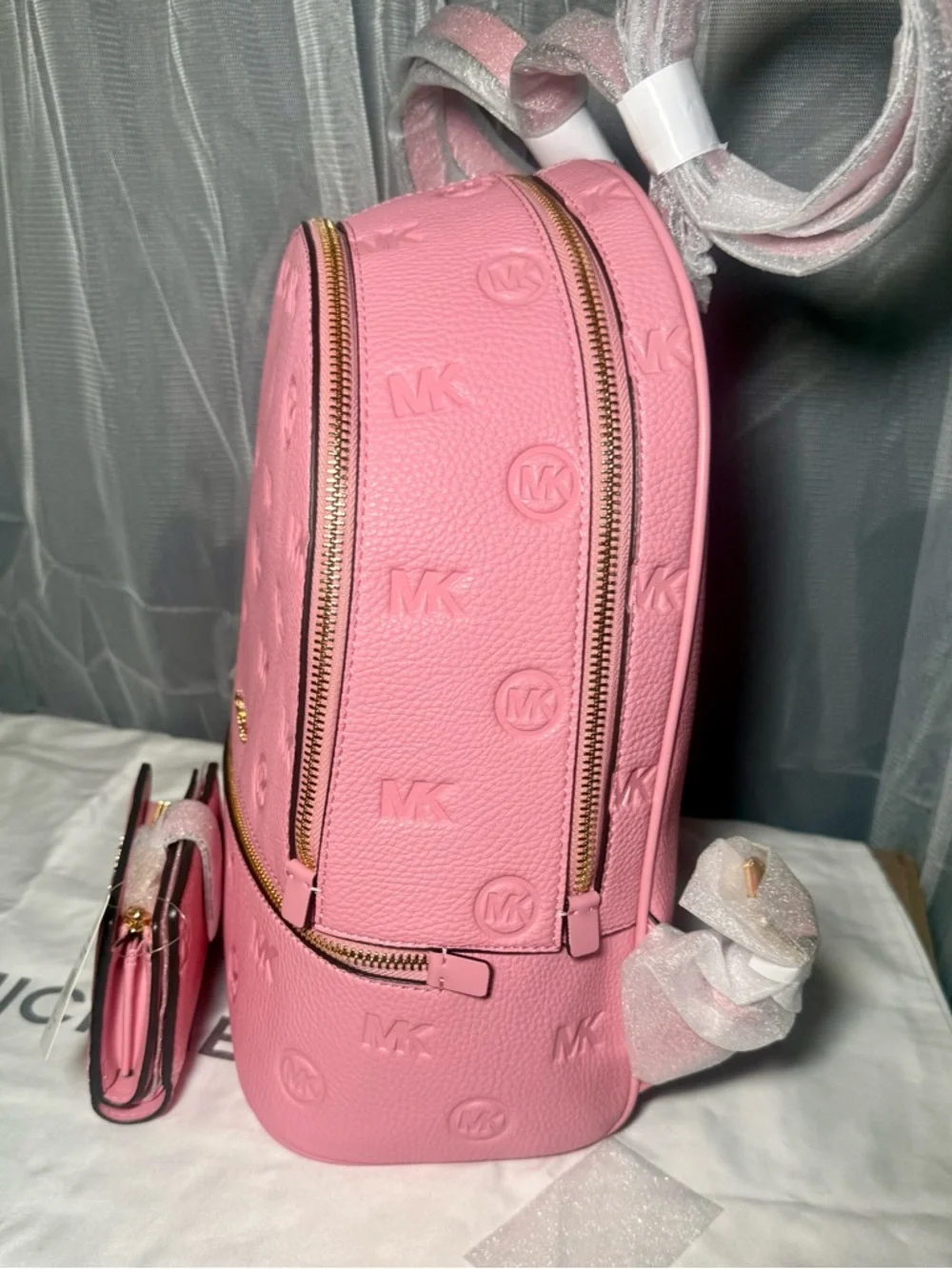 Michael Kors  Rhea Pink Embossed MK Dome Backpack with Matching Wristlet - Picture 3 of 10
